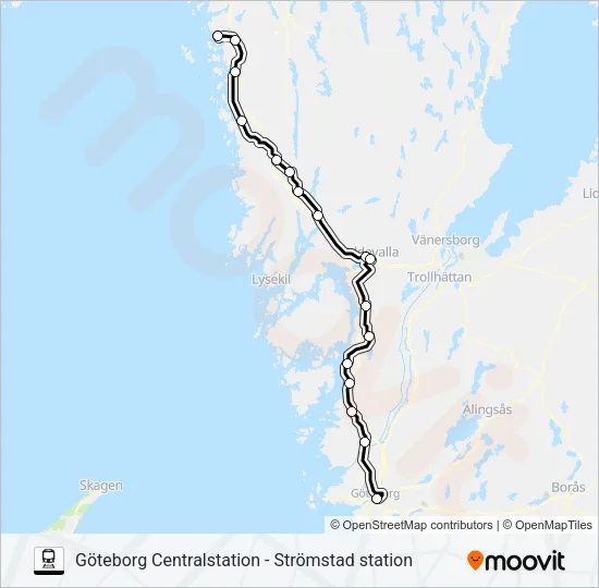 GÖTEBORG CENTRALSTATION - STRÖMSTAD STATION  Line Map