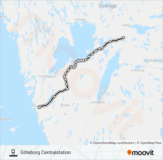 HALLSBERG STATION - GÖTEBORG CENTRALSTATION  Line Map