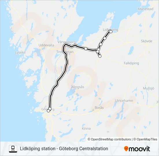 LIDKÖPING STATION - GÖTEBORG CENTRALSTATION  Line Map