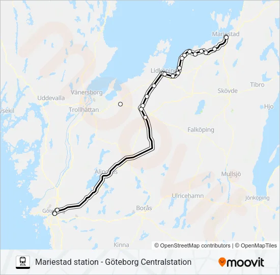 MARIESTAD STATION - GÖTEBORG CENTRALSTATION  Line Map