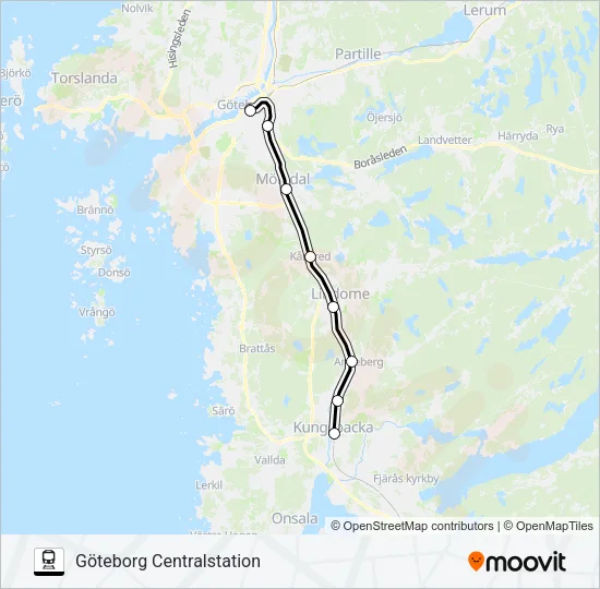 KUNGSBACKA STATION - GÖTEBORG CENTRALSTATION  Line Map