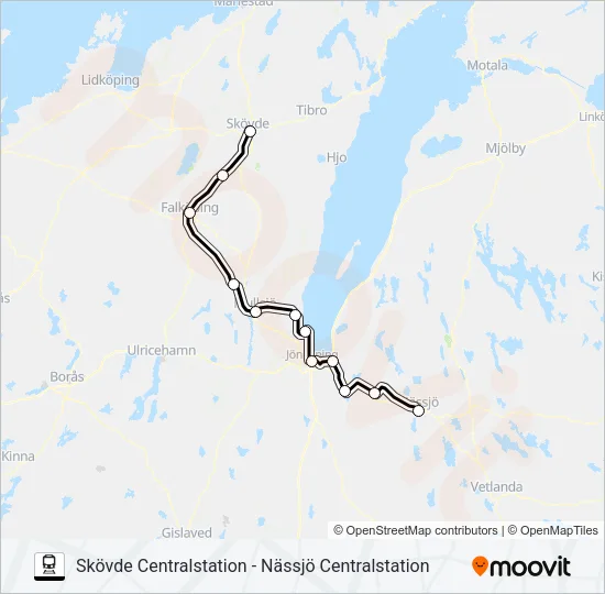 SKÖVDE CENTRALSTATION - NÄSSJÖ CENTRALSTATION  Line Map