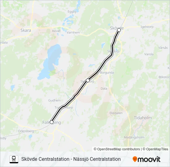 SKÖVDE CENTRALSTATION - NÄSSJÖ CENTRALSTATION  Line Map