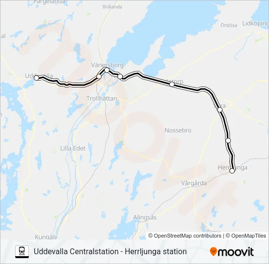UDDEVALLA CENTRALSTATION - HERRLJUNGA STATION  Line Map