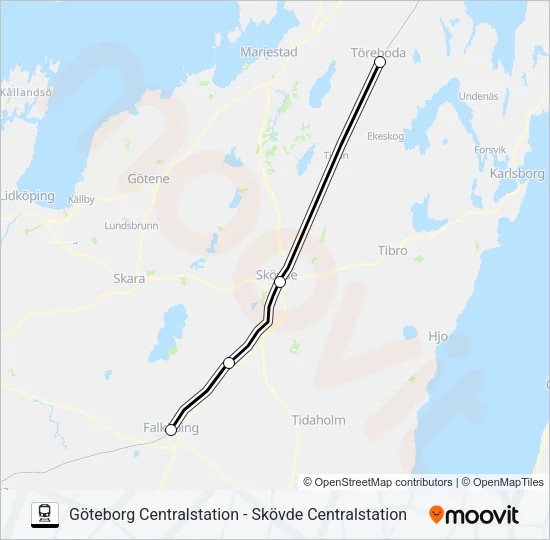 GÖTEBORG CENTRALSTATION - SKÖVDE CENTRALSTATION  Line Map