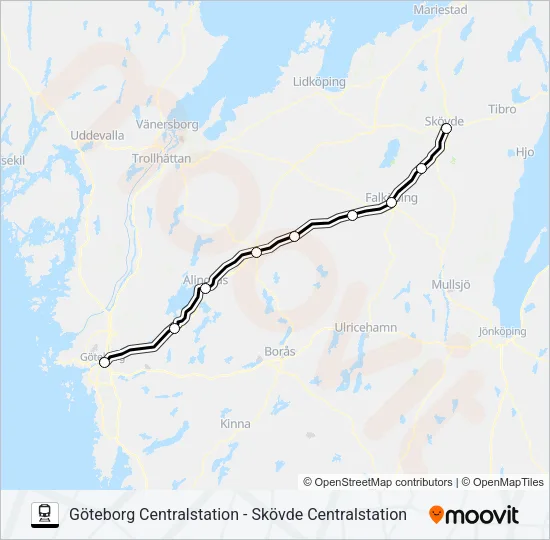 GÖTEBORG CENTRALSTATION - SKÖVDE CENTRALSTATION  Line Map