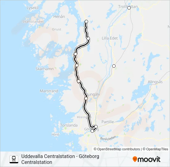UDDEVALLA CENTRALSTATION - GÖTEBORG CENTRALSTATION  Line Map