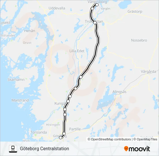 VÄNERSBORG CENTRALSTATION - GÖTEBORG CENTRALSTATION  Line Map