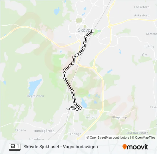 1 buss Linje karta