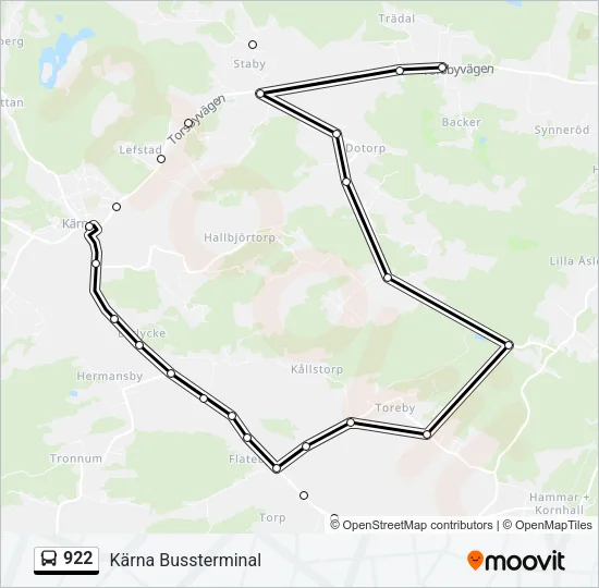 922 buss Linje karta