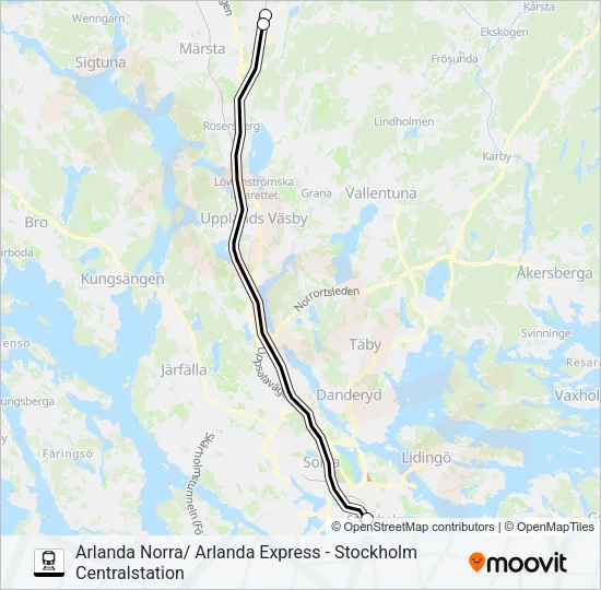 ARLANDA NORRA/ ARLANDA EXPRESS - STOCKHOLM CENTRALSTATION Train Line Map