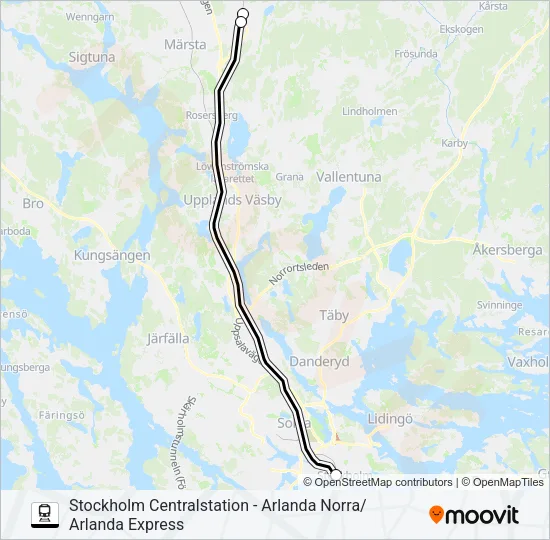 STOCKHOLM CENTRALSTATION - ARLANDA NORRA/ ARLANDA EXPRESS Train Line Map
