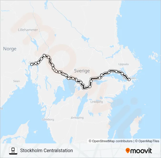 OSLO S - STOCKHOLM CENTRALSTATION Train Line Map
