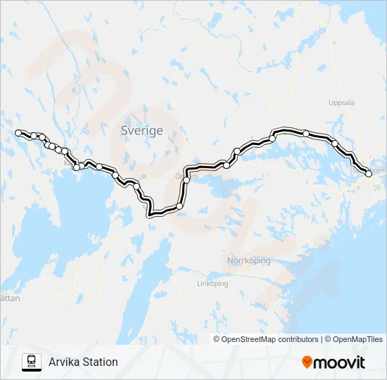 STOCKHOLM CENTRALSTATION - ARVIKA STATION Train Line Map
