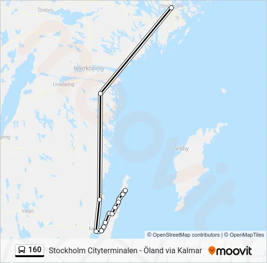 160 buss Linje karta