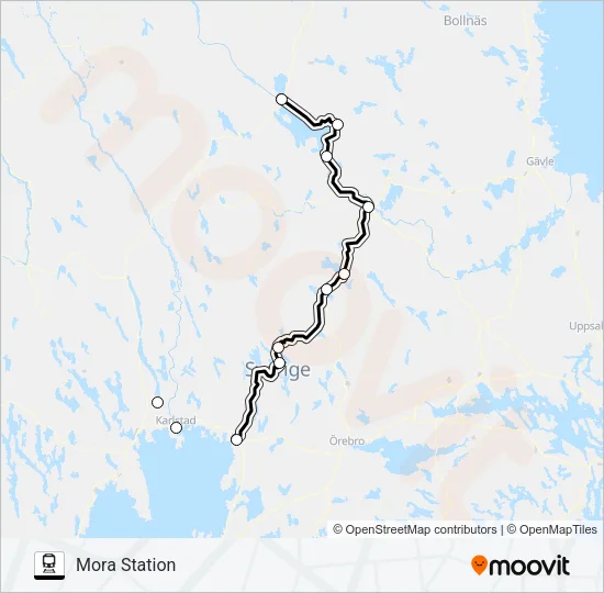 KRISTINEHAMN STATION - MORA STATION Train Line Map