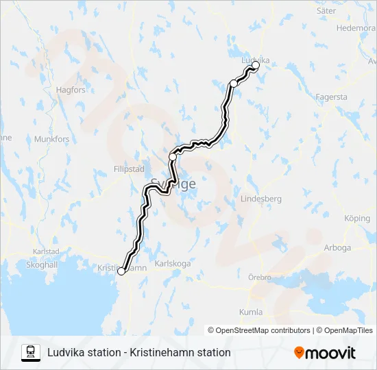 LUDVIKA STATION - KRISTINEHAMN STATION Train Line Map