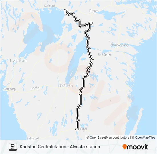 KARLSTAD CENTRALSTATION - ALVESTA STATION Train Line Map
