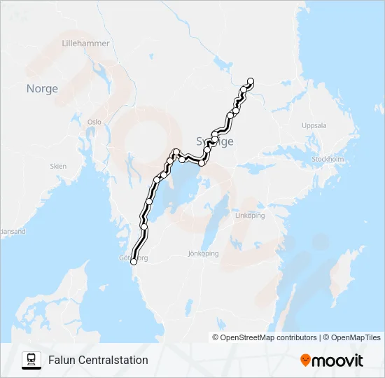 GÖTEBORG CENTRALSTATION - FALUN CENTRALSTATION Train Line Map