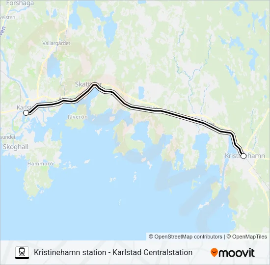 KRISTINEHAMN STATION - KARLSTAD CENTRALSTATION tåg Linje karta