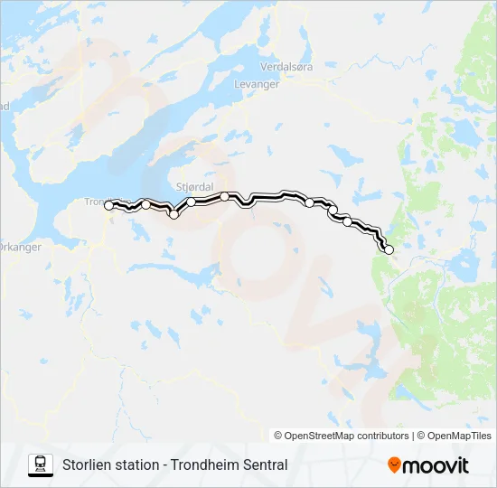 STORLIEN STATION - TRONDHEIM SENTRAL Train Line Map