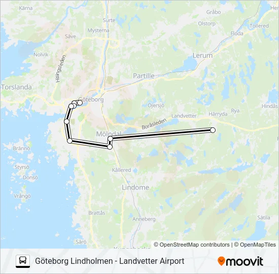 GÖTEBORG LINDHOLMEN - LANDVETTER AIRPORT Bus Line Map