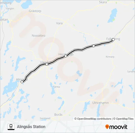 FALKÖPING CENTRALSTATION - ALINGSÅS STATION  Line Map