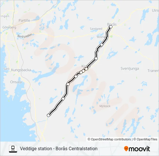 VEDDIGE STATION - BORÅS CENTRALSTATION Train Line Map