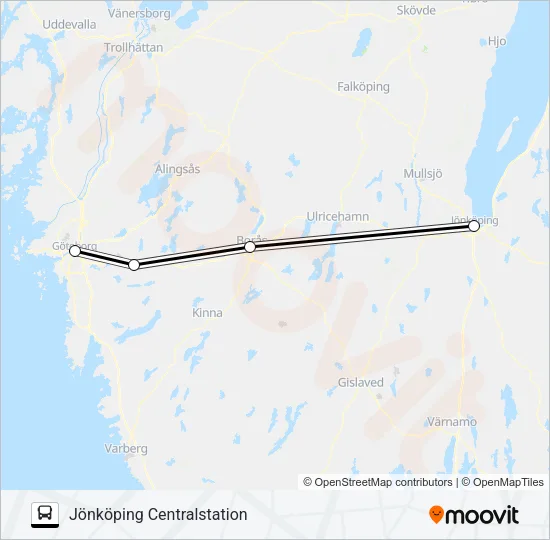 GÖTEBORG NILS ERICSONTERMINAL - JÖNKÖPING CENTRALSTATION  Line Map