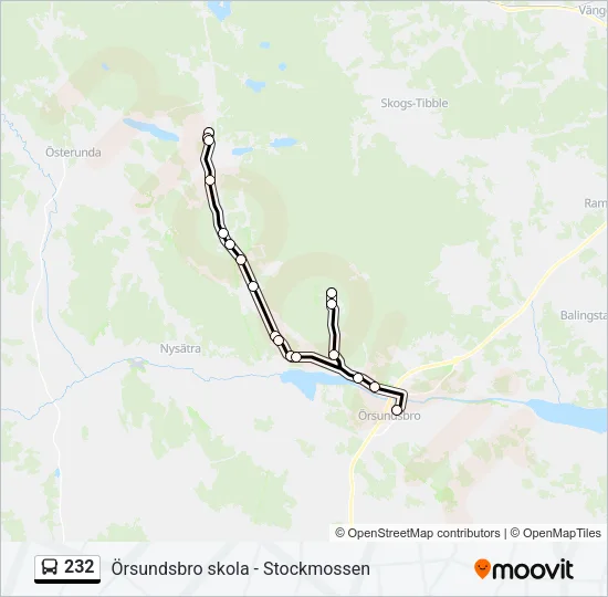 232 buss Linje karta