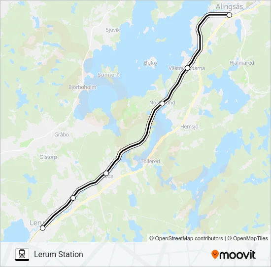 ALINGSÅS STATION - LERUM STATION Train Line Map