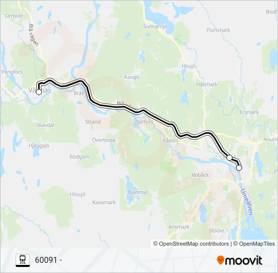 UMEÅ ÖSTRA STATION - VÄNNÄS RESECENTRUM/STATION Train Line Map
