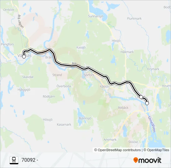 UMEÅ ÖSTRA STATION - VÄNNÄS RESECENTRUM/STATION Train Line Map