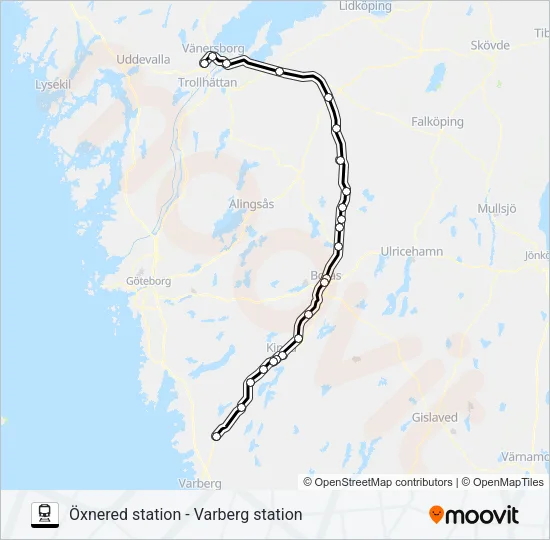 ÖXNERED STATION - VARBERG STATION Train Line Map