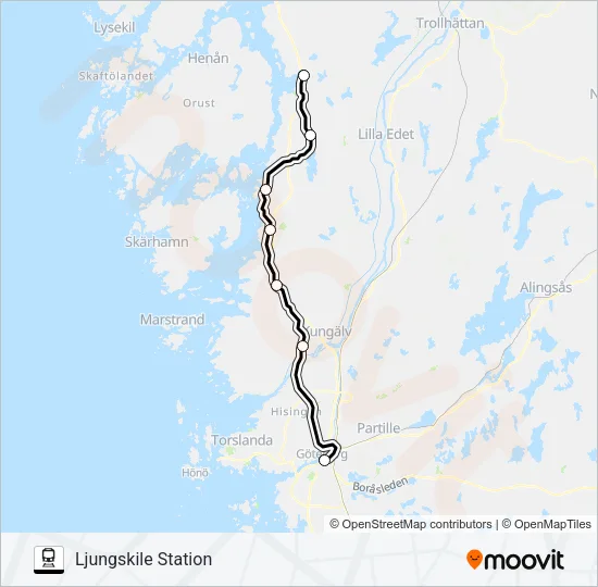 GÖTEBORG CENTRALSTATION - LJUNGSKILE STATION  Line Map