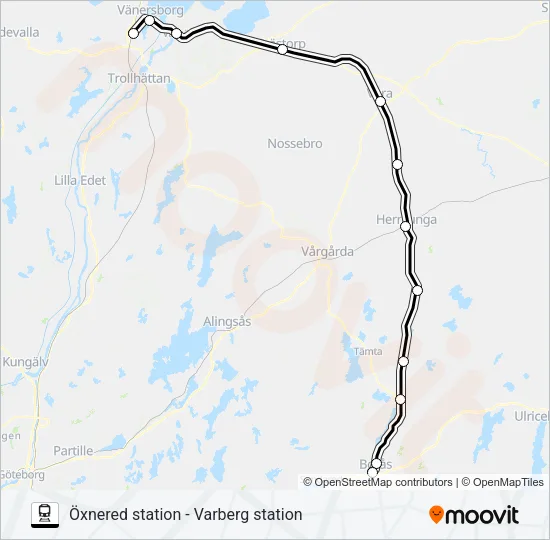 ÖXNERED STATION - VARBERG STATION  Line Map