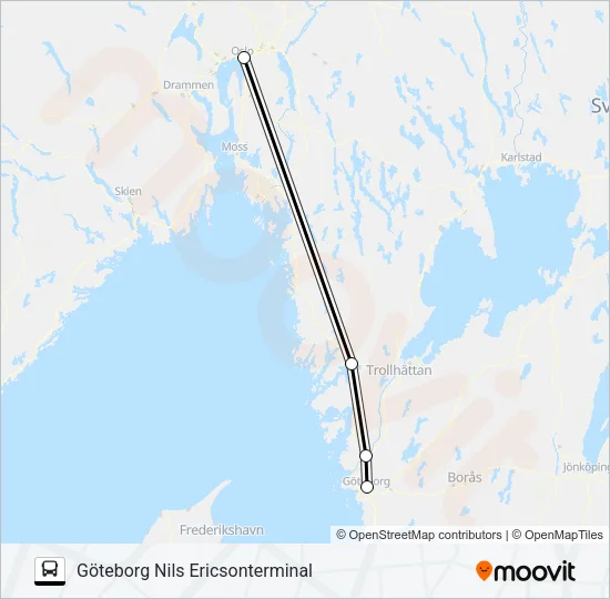 KÖPENHAMN DYBBÖLSBRO BUSTERM - GÖTEBORG NILS ERICSONTERMINAL Bus Line Map