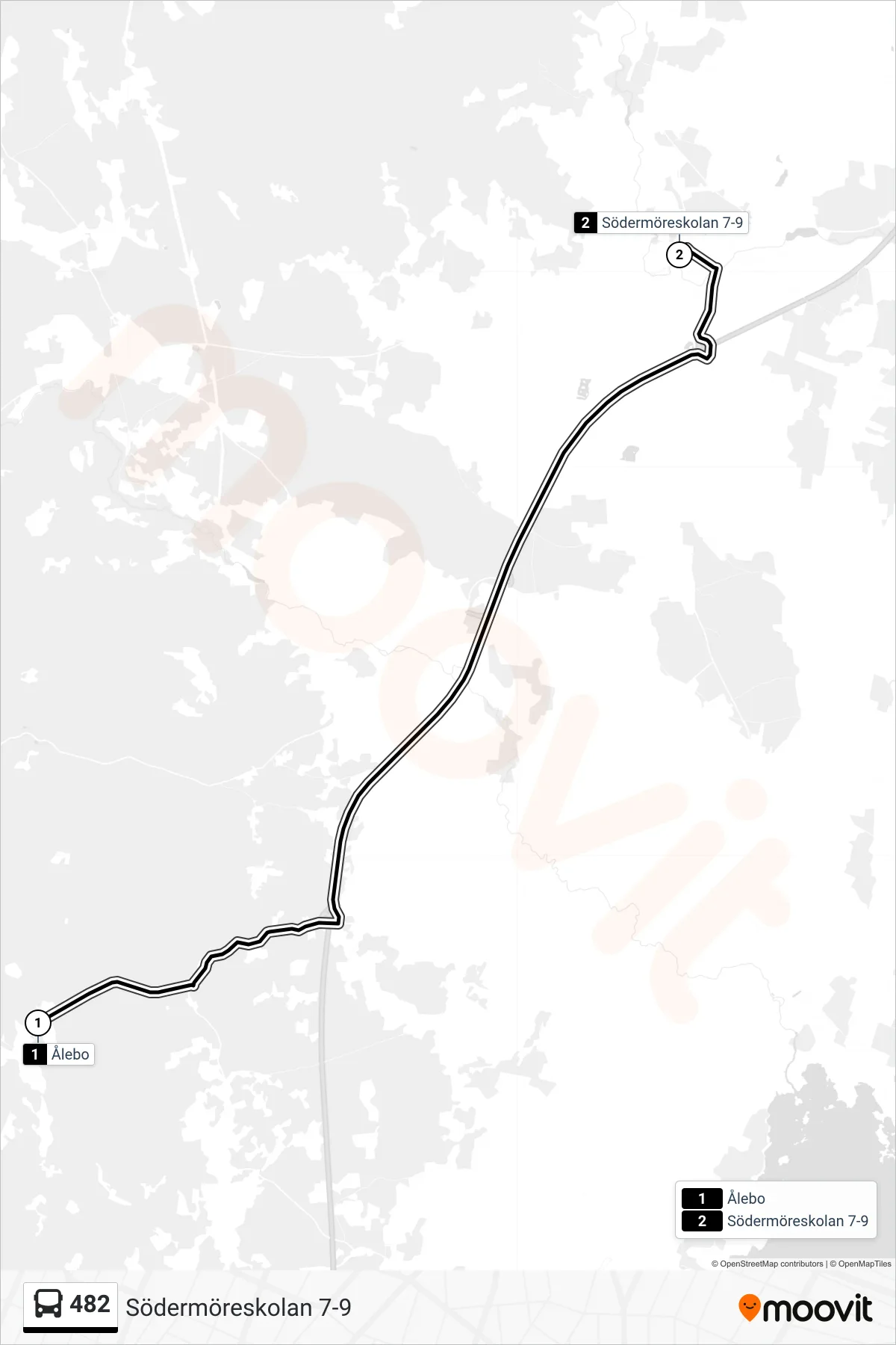 Rutt och hållplatser på karta för linje 482  spårvagn, (Södermöreskolan 7-9)