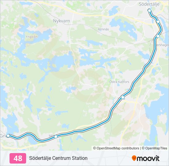 48 Rutt: Tidtabeller, Hållplatser & Kartor - Södertälje Centrum Station  (Uppdaterat)