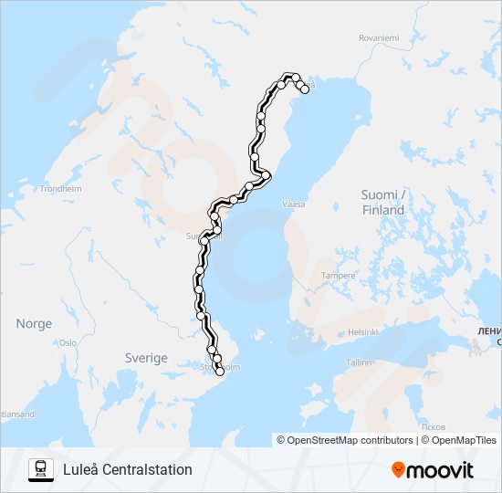 VY NATTÅG train Line Map