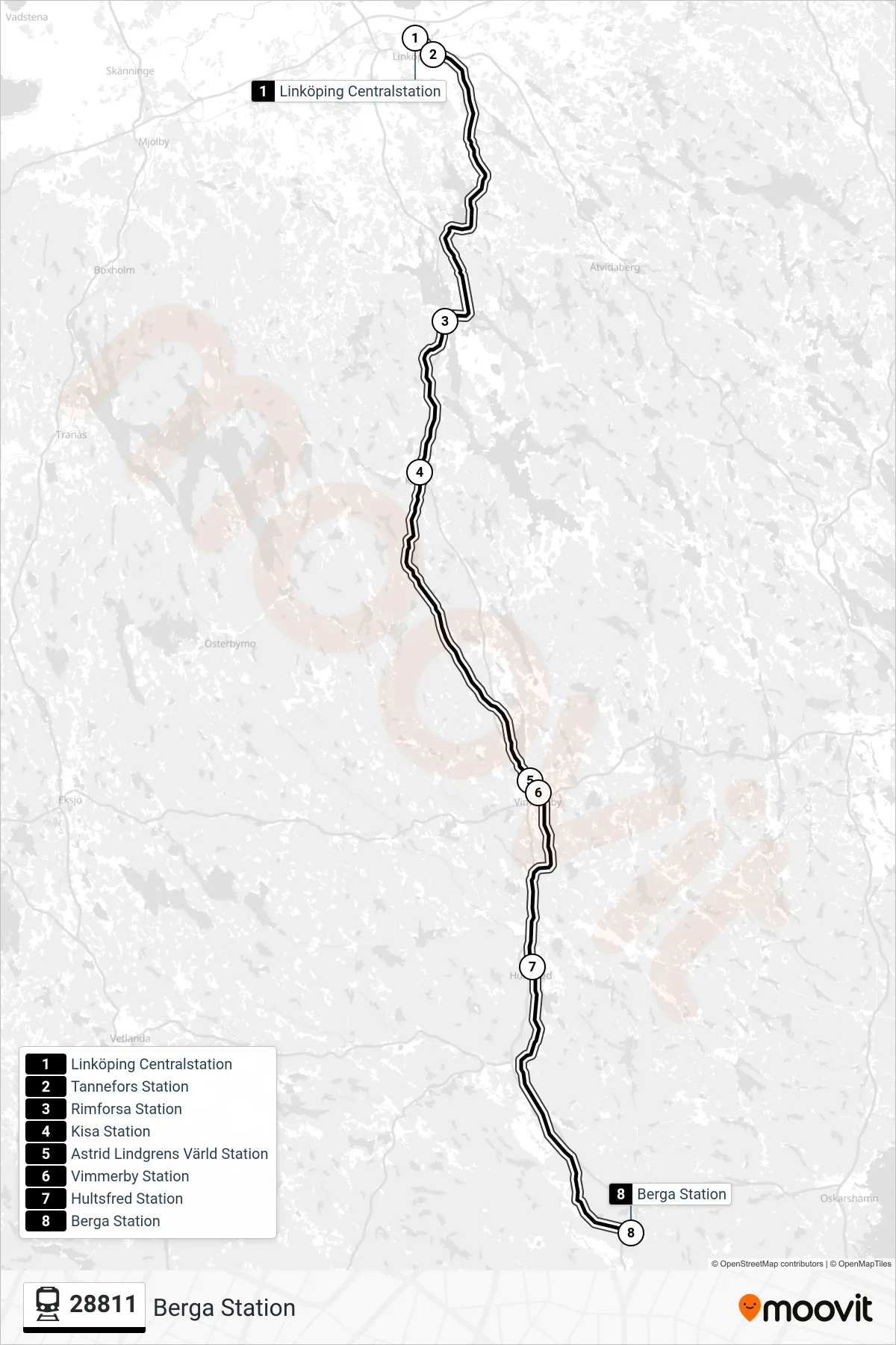 28811 rail Line (Berga Station) route and stops on a map
