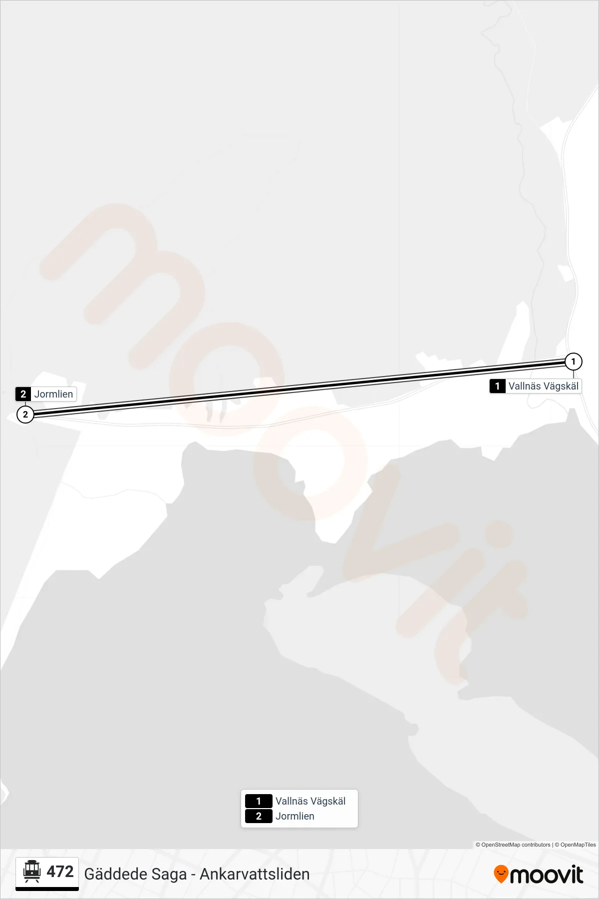 Rutt och hållplatser på karta för linje 472 spårvagn, (Jormlien)