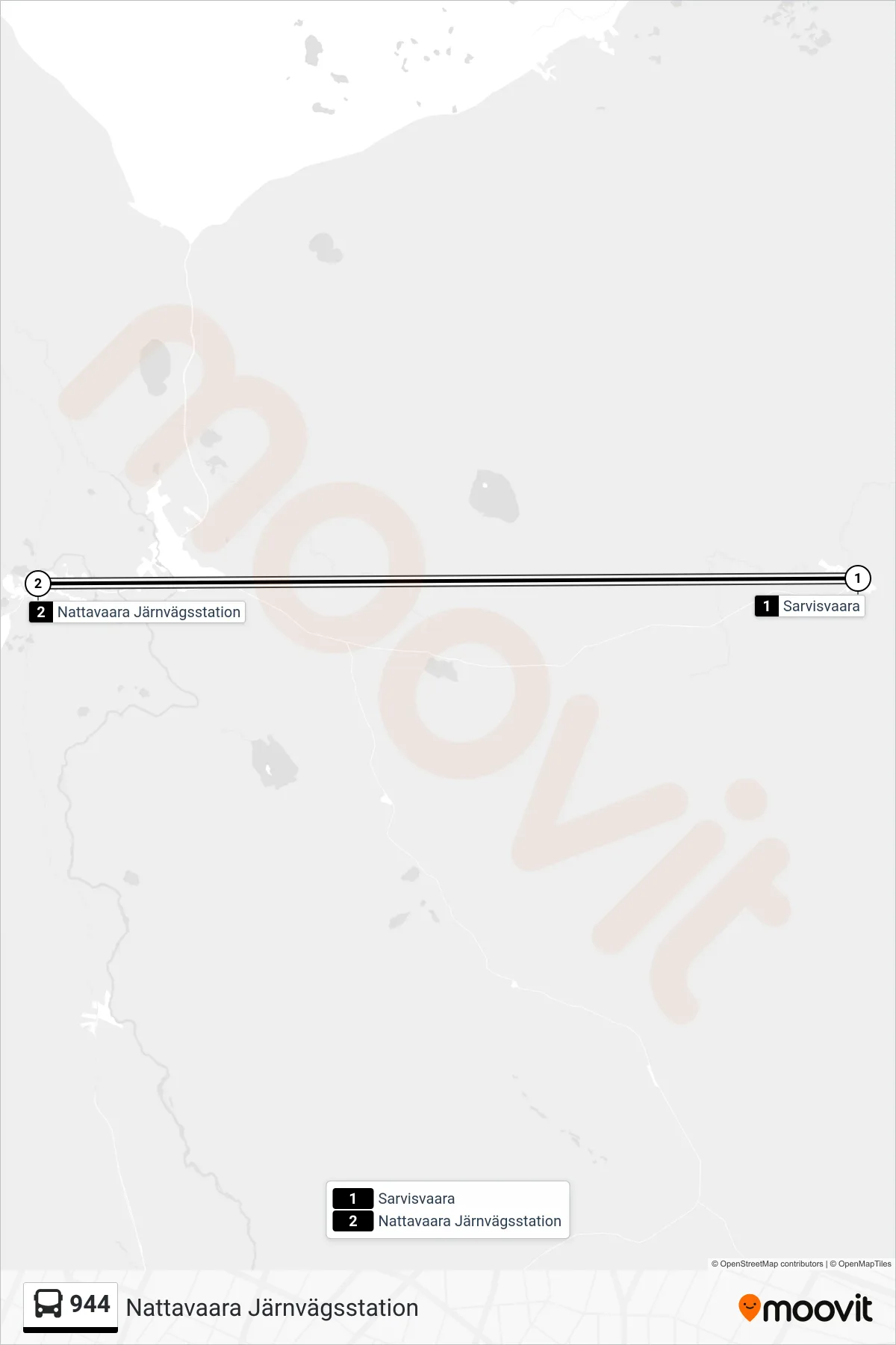 Rutt och hållplatser på karta för linje 944  spårvagn, (Nattavaara Järnvägsstation)
