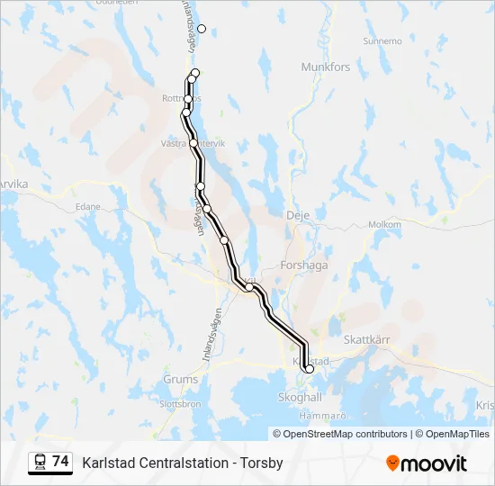 74 tåg Linje karta