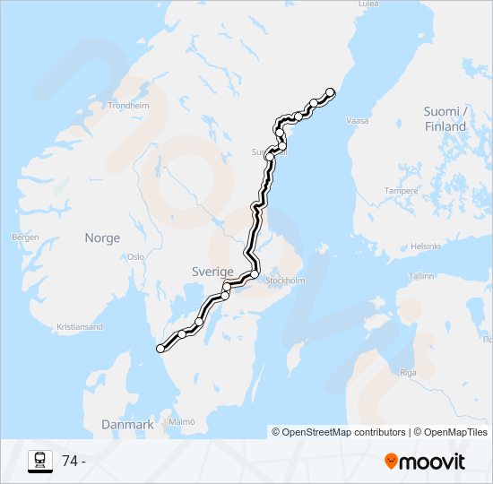 GÖTEBORG CENTRALSTATION - UMEÅ CENTRALSTATION train Line Map