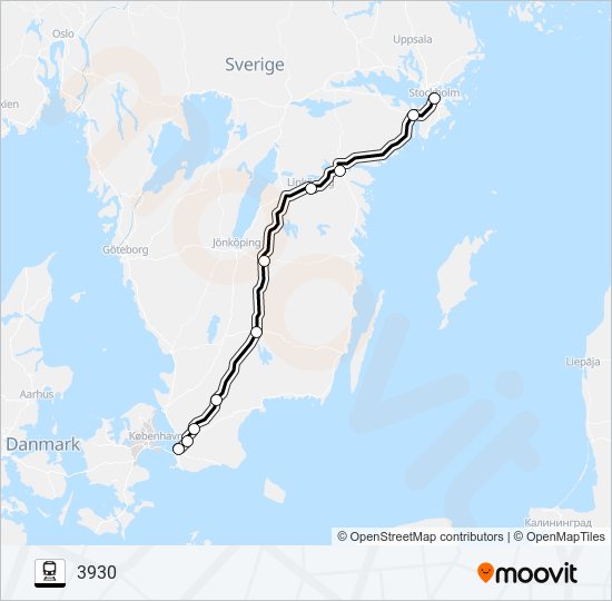 MALMÖ CENTRALSTATION - STOCKHOLM CENTRALSTATION train Line Map