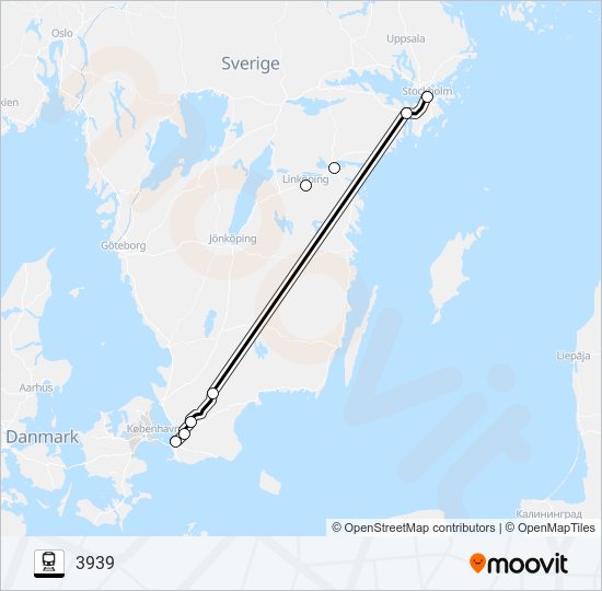 MALMÖ CENTRALSTATION - STOCKHOLM CENTRALSTATION tåg Linje karta