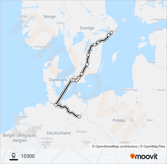 BERLIN HBF - STOCKHOLM CENTRALSTATION train Line Map