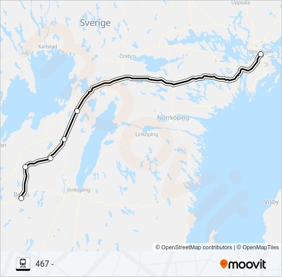 BORÅS CENTRALSTATION - STOCKHOLM CENTRALSTATION train Line Map