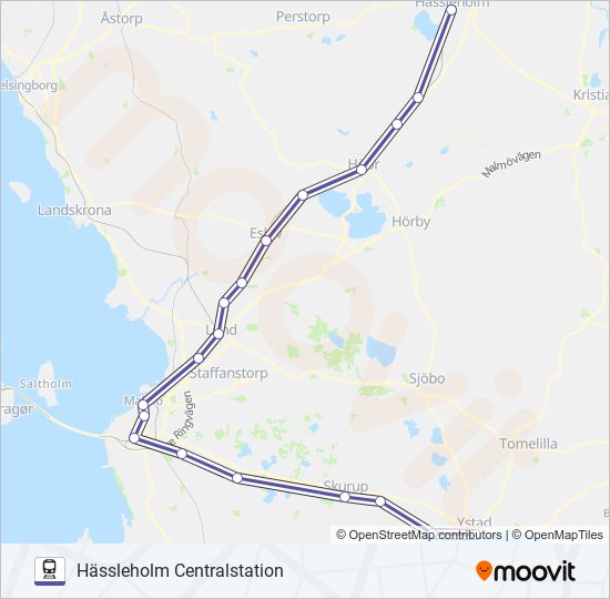 Pågatågen Rutt: Tidtabeller, Hållplatser & Kartor - Hässleholm ...